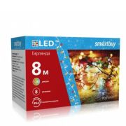 LED Гирлянда Smartbuy с контроллером, RGB, 8м, 120 диодов, IP44, прозрачный провод